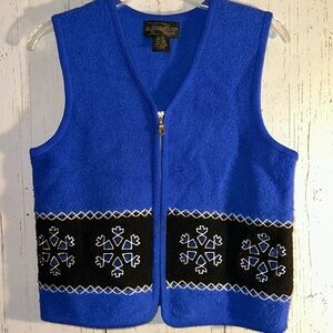 Requirements Blue 100% Wool Winter Snowflake Zip Up Vest Size Petite Plus
